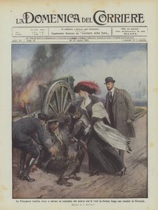 Princess Laetitia manages to save a farmer whose clothes were on fire along a... by Achille Beltrame