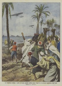 Italian Tripolitania, the First Flights of Military Airplanes Near Tripoli Amid Deep by Achille Beltrame