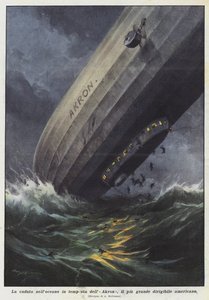 The Fall of the Akron, the Largest American Airship, into the Stormy Ocean