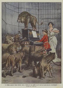 The Famous Singer Emma Destinn Sings in Berlin in a Cage with 14 Lions for a Cinematographic Scene by Achille Beltrame
