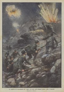 The Conquest of the Trench of Rockets, the Heroic Sardinians Advance Crawling, Under the Storm