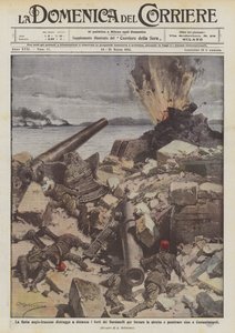 The Anglo-French fleet destroys the forts of the Dardanelles from a distance to force the strait by Achille Beltrame