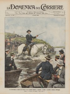 The Swimming Crossing of the Tiber by a Saddled and Mounted Horse, Horse and Rider Enter the Water by Achille Beltrame