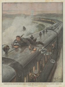 Railway Lampman Forgotten on Top of a Carriage at the Departure of a Train in Tuscany by Achille Beltrame