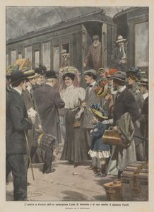 The Arrival in Florence of the Former Princess Luisa of Saxony and Her Husband the Pianist Toselli by Achille Beltrame