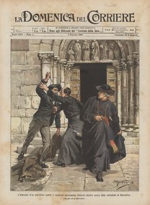 The Attempt of an Anarchist Against Cardinal Archbishop Casanas While Leaving the Cathedral of Barcelona by Achille Beltrame