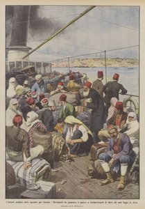 The constant action of the fleets to force the Dardanelles has generated panic in Constantinople by Achille Beltrame