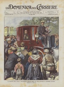 The Conquests of Civilization, The Archbishop of Milan Makes a Pastoral Visit in an Electric Car by Achille Beltrame