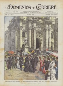 The Excursions of Queen Margherita, the Popular Demonstration at the Exit of the Queen from ? by Achille Beltrame