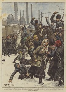 Popular revolts in Russia, workers trying to prevent Cossacks from dispersing them by Achille Beltrame