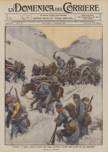 Winter and War, Painful Advance of Austrian Troops in Serbia Under Heavy Snowfall by Achille Beltrame
