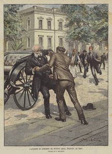 The Assassination of the President of the Greek Ministry, Delyannis, in Athens by Achille Beltrame