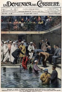 Mass Baptisms: In Glasgow, Scotland, More Than One Hundred People, Members of the New True Bible Church, Were Baptized in the Municipal Pool. Illustration by Beltrame. 