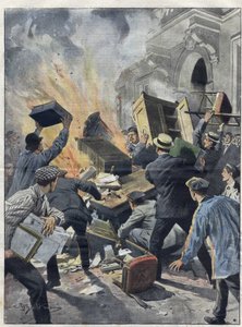 Midi Wine Crisis in 1907: Winemakers Set Fire to the Town Hall of Beziers (Herault). Illustration of Achille Beltrame from 1907 by Achille Beltrame
