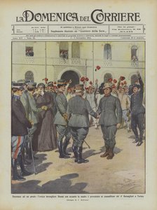 Honors to a Brave, the Heroic Bersagliere Benna with His Mother Presented to Comrades by Achille Beltrame