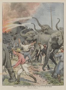 New Kind of Firefighters, Elephants Extinguishing a Fire on a Burning Train by Achille Beltrame