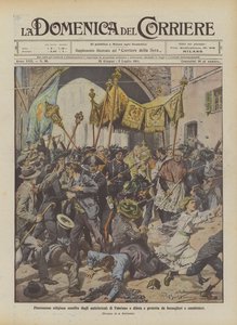 Religious Procession Attacked by Anticlericals in Fabriano and Defended by Bersaglieri and Carabinieri by Achille Beltrame