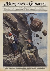 Four Alsatian mountaineers attempting the risky ascent of Hebertet by Achille Beltrame