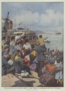 Return from the War of the First Discharged Soldiers, the Crowded People in the Port of Naples Greet