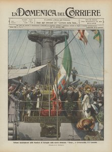 Solemn Raising of the Battle Flag on the New Battleship Roma in Civitavecchia on the 3rd