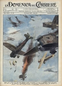 Spanish Civil War: Air Clashes Between Republican and Nationalist Airplanes Over Spain at War. Illustration of Achille Beltrame in 