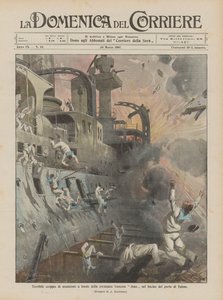 Terrible Explosion of Ammunition on the French Battleship Jena in the Toulon Harbor by Achille Beltrame