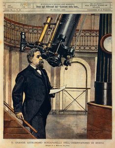 The astronomer Schiaparelli in the Brera observatory, illustration by Achille Beltrame, from La Domenica del Corriere, October 28 by Achille Beltrame