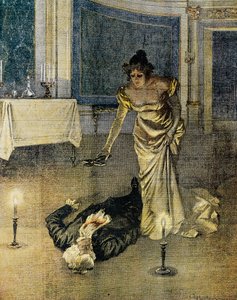 The Death of Scarpia at the End of Act II of Tosca by Giacomo Puccini, Plate by Achille Beltrame, La Domenica del Corriere, February 4