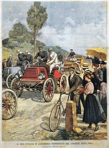 Tour of Italy by car, sponsored by Corriere della Sera, illustration by Achille Beltrame from La Domenica del Corriere, May 19