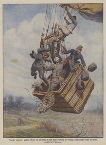 Modern tragedies, spherical balloon falling from 250 meters in France, crushing five aeronauts by Achille Beltrame