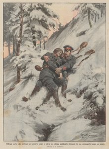 Serbian Officer Protecting and Saving a Frozen Colleague by Sliding on His Own Body by Achille Beltrame