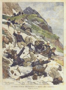 A Detachment of Alpine Soldiers Falling into a Ravine in Breno (Valcamonica) by Achille Beltrame