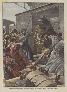 A Traveler Like No Other in the Luggage Compartment of a Train Arriving at Moscow Station by Achille Beltrame