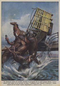 A Truck Loaded with Horses Broke Through the Parapet of a Bridge Near Biella and Fell