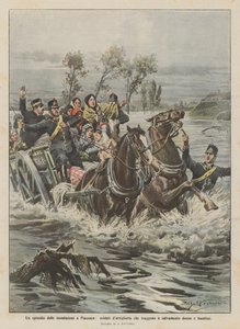 An Episode of the Floods in Piacenza, Artillery Soldiers Rescuing Women and Children by Achille Beltrame