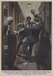 A Violent Night Fight on an Express Train Through Romania Between a Brave by Achille Beltrame