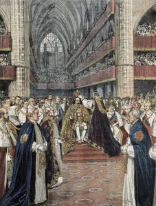 Coronation of Edward VII in the Westminster Abbey. Illustration by Achille Beltrame by Achille Beltrame