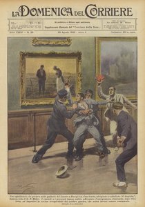 A Madman Wandering in the Galleries of the Louvre in Paris Suddenly... by Achille Beltrame