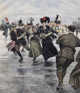 Winter Fun. Skaters (illustration by Achille Beltrame in 1907) by Achille Beltrame