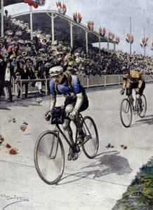 Cyclist Peer Breton Winner of the Tour de France in 1908. illustration by Achille Beltrame