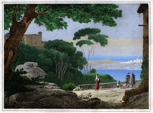 Lake Albano (engraving) by Achille Etna Michallon