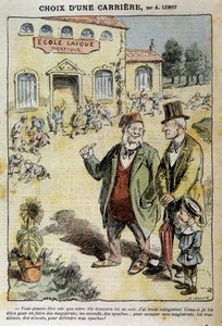 Choice of a career: Cartoon on the Laique School - by Achile Lemot, in “Le Pelerin” of 04/04/1909 by Achille Lemot