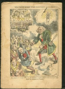 Illustration by Achille Lemot in Le Pelerin - Voltaire is Not Happy - Antimaconism, Freemasonry, Religion, Faith, Catholicism - Secularization, Secularism, Secular Laws - Voltaire, Joan of Arc