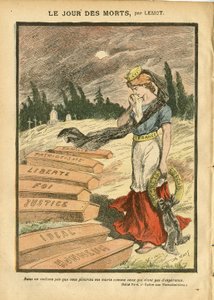 Illustration of Achille Lemot in Le Pelerin, 03/11/07 - The Day of the Dead - Justice Trial, Religion Faith, Liberty, France, Three-color Flag, Patriotism, Mourning Funeral, Honour, Casket - Marianne - Death, Religious Metaphor by Achille Lemot