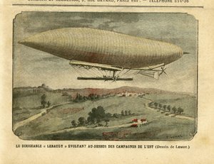 The airship Lebaudy evoluting over the eastern countryside by Achille Lemot