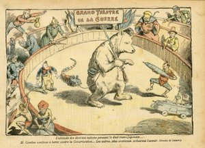 Illustration of Achille Lemot in Le Pelerin, 28/02/04 - The attitude of various nations... - Russia, Russian-Japanese War - Combes Emile, Bear, Fair Bear - Animalisation, Carnival/Game/Circus by Achille Lemot