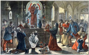 The Devotion to Saint Anthony of Padua Reunites Before His Altar All the Classes of Society - Illustration by Achille Lemot in Le-Pelerin of 1896 by Achille Lemot