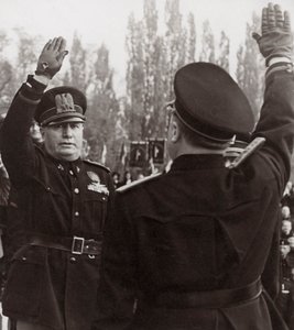 Benito Mussolini Honors a Fascist Official with a Salute by Achille Villani