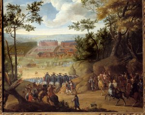 View of Versailles in 1664 with the King of France Louis XIV and a Company of Musketeers by Adam Frans van der Meulen