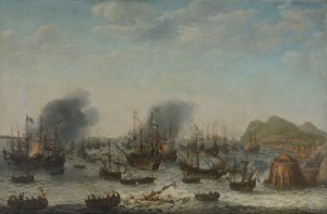 The Defeat of the Spanish at Gibraltar by a Dutch Fleet under the Command of Admiral Jacob van Heemskerck, 25 April 1607 by Adam Willaerts (signed by artist)